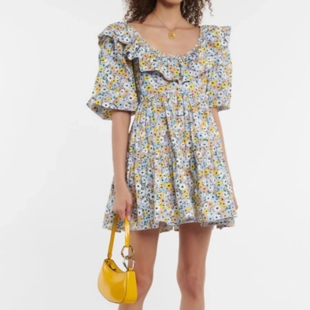 🆕 Agua by Agua Bendita Flor La Lania Lila Babydoll Mini Dress NWT M